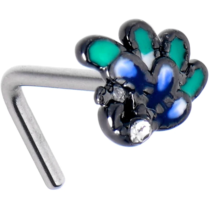 Nose Rings for Edgy Looks -20 Gauge 7mm Clear Gem Peacock Green L Shape Nose Ring