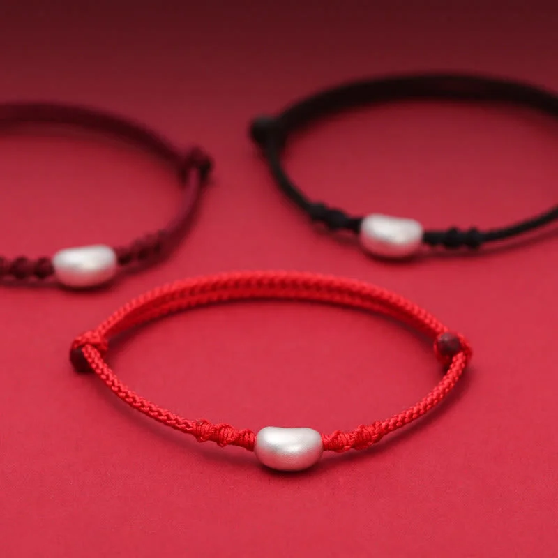 Women's Bangles with Precious Gemstones-Buddha Stones 999 Sterling Silver Bean Design Luck Connection Handmade Braided Bracelet Women's Bangles with Precious Gemstones-Buddha Stones 999 Sterling Silver Bean Design Luck Connection Handmade Braided Bracelet