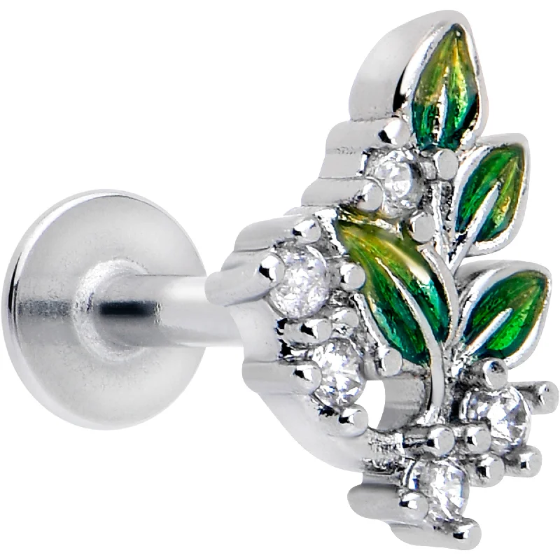 Custom Lip Rings for Exclusive Appeal16 Gauge 1/4 Clear CZ Gem Morning Leaves Cartilage Labret