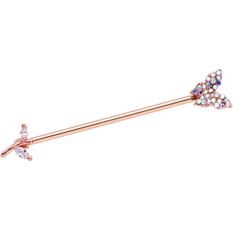 Women's Earrings – Elegant Designs for Every Personality--14 Gauge Aurora CZ Rose Gold Tone Butterfly Industrial Barbell 38mm