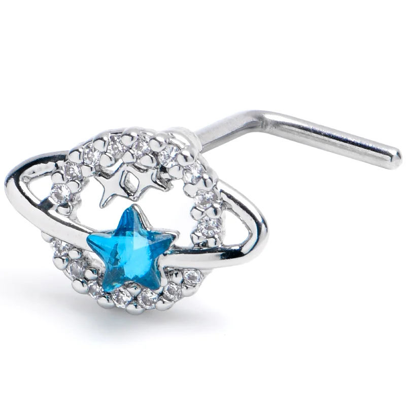 Nose Rings for Everyday Look -20 Gauge 7mm Clear Blue Gem Starry Skies L Shape Nose Ring Nose Rings for Everyday Look -20 Gauge 7mm Clear Blue Gem Starry Skies L Shape Nose Ring