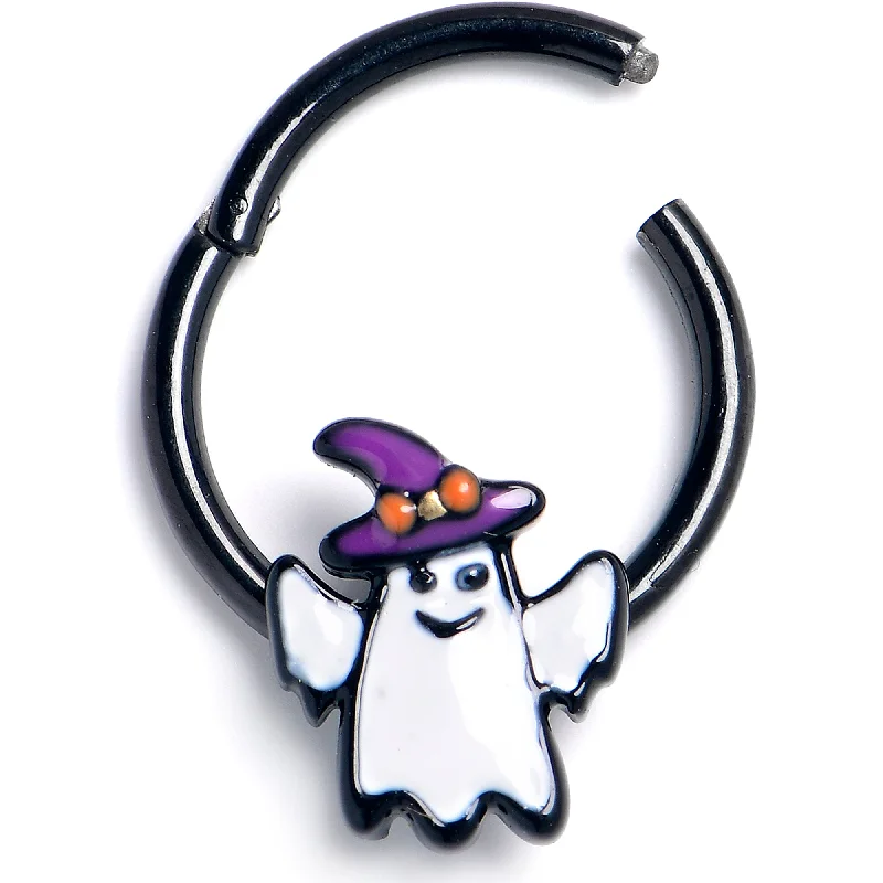 Customizable Nose Rings -16 Gauge 3/8 Black Witch Hat Ghost Hinged Segment Ring