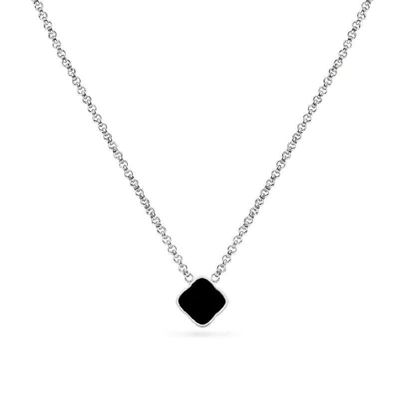 Shop Classic Women's Necklaces & Pendants with a Modern Twist-Black Enamel Clover Necklace (Silver) Shop Classic Women's Necklaces & Pendants with a Modern Twist-Black Enamel Clover Necklace (Silver)