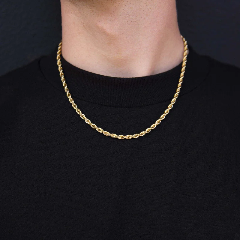 Men's Bracelets with Unique Designs-Solid Gold Rope Chain (4mm)