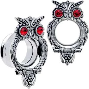 Women's Earrings – Elegant Designs for Every Personality--Red CZ Gem Wise Owl Screw Fit Tunnel Plug Set Available Sizes 6mm to 16mm Women's Earrings – Elegant Designs for Every Personality--Red CZ Gem Wise Owl Screw Fit Tunnel Plug Set Available Sizes 6mm to 16mm