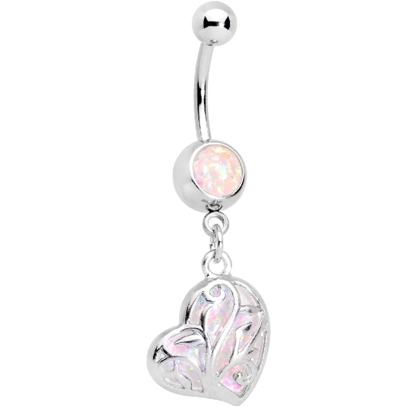 Elegant Belly Rings with Glittering Gems -Pink Faux Opal Captive Heart Dangle Belly Ring Elegant Belly Rings with Glittering Gems -Pink Faux Opal Captive Heart Dangle Belly Ring