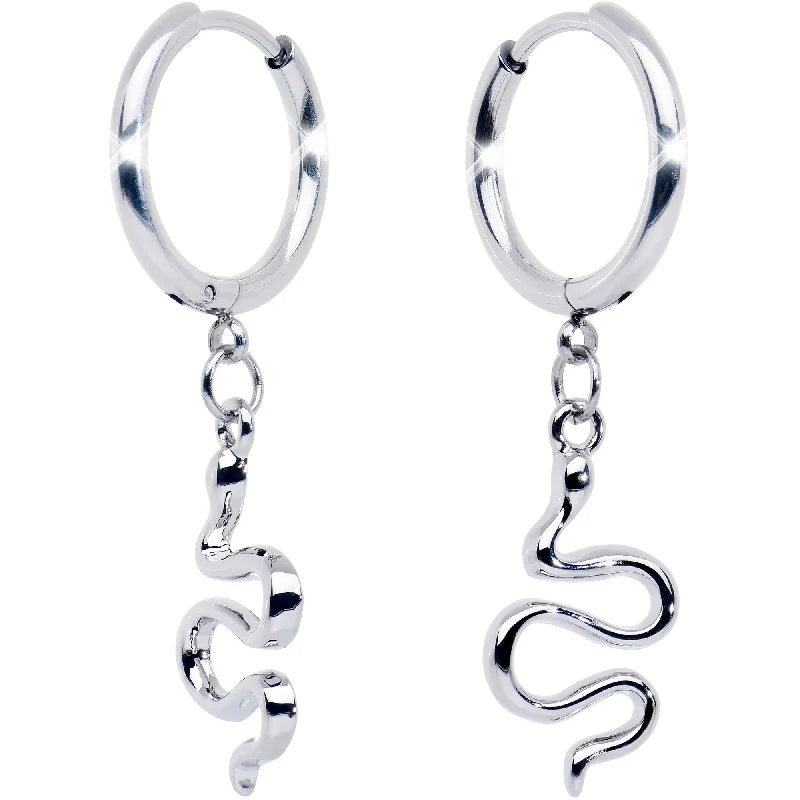 Women's Earrings – Elegant Designs for Every Personality--Stainless Steel Hinged Huggie Hoop Snake Dangle Earrings