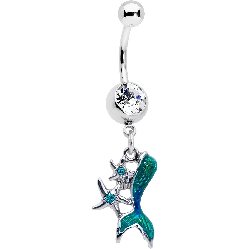 Stylish Belly Rings for Modern Women -Blue Clear Gem Green Mermaid Tail Stars Dangle Belly Ring Stylish Belly Rings for Modern Women -Blue Clear Gem Green Mermaid Tail Stars Dangle Belly Ring