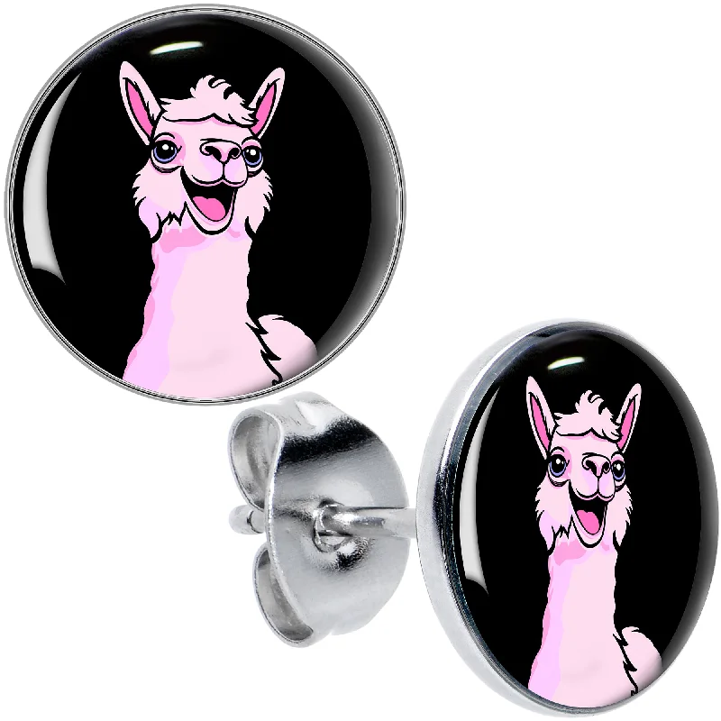 Women's Earrings – Elegant Designs for Every Personality--Pink Happy Llama Stud Earrings Women's Earrings – Elegant Designs for Every Personality--Pink Happy Llama Stud Earrings