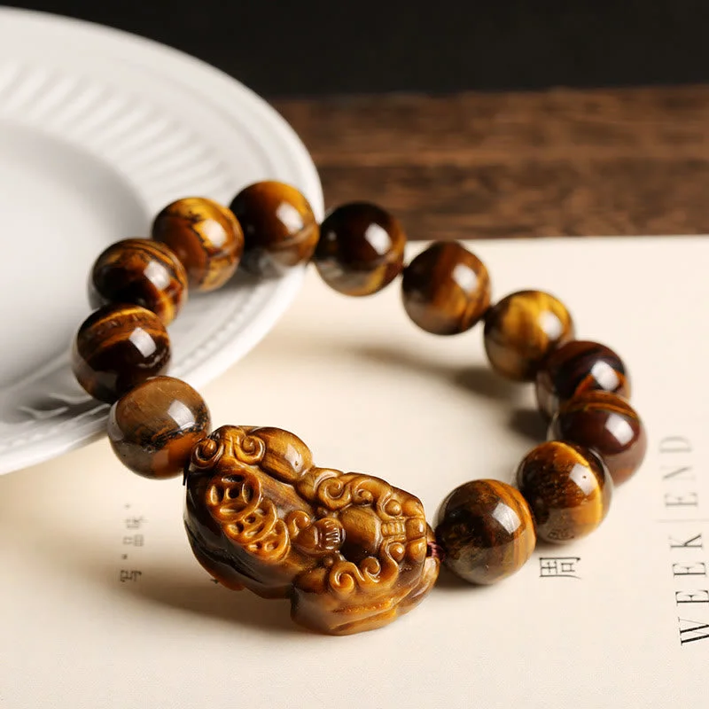 Adjustable Beaded Bracelets for Men-Buddha Stones Natural Tiger Eye Wealth Bracelet