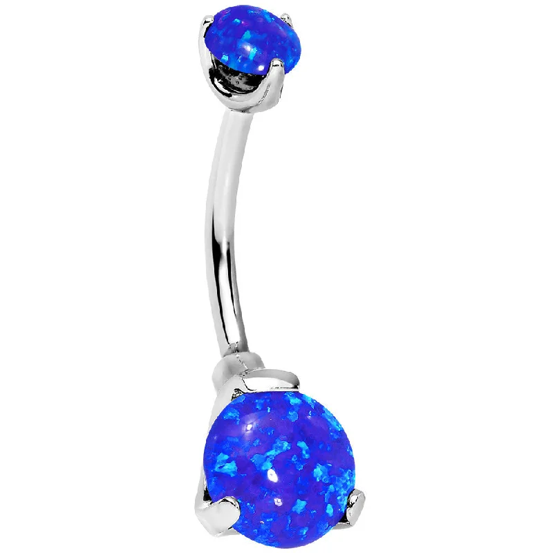 Comfortable Belly Rings for Exclusive Appeal -Double Blue Synthetic Opal Internally Threaded Belly Ring Comfortable Belly Rings for Exclusive Appeal -Double Blue Synthetic Opal Internally Threaded Belly Ring