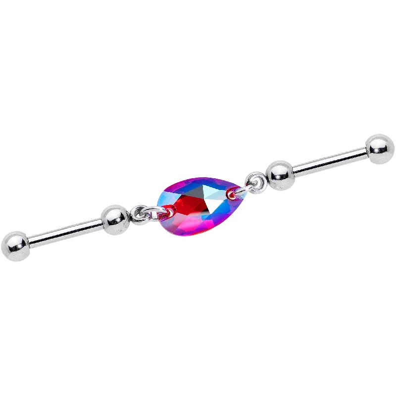 Women's Earrings – Elegant Designs for Every Personality--Pink Drop Double Industrial Barbell Created with Crystals