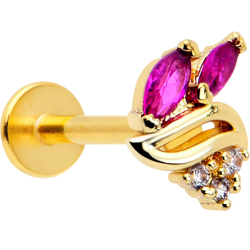 Elegant Lip Rings with Precious Stones16 Gauge 5/16 Red CZ Gem Gold Tone Swirl Fan Labret Monroe Tragus