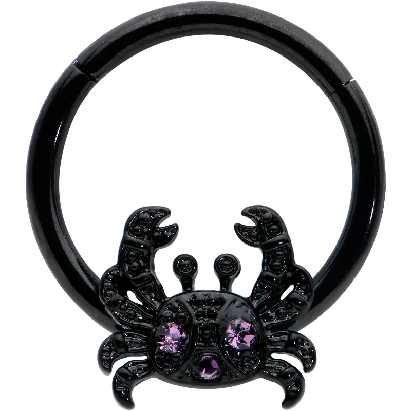 Women's Earrings – Elegant Designs for Every Personality--16 Gauge 3/8 Purple Gem Black Chic Crab Hinged Segment Ring
