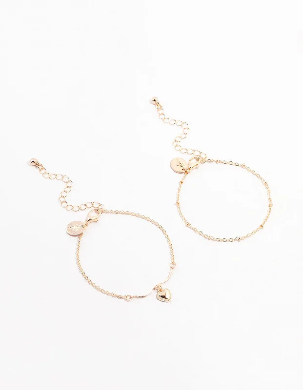 Sleek and Chic Bangles for Women-Rose Gold Puff Heart Bar Bracelets 2-Pack