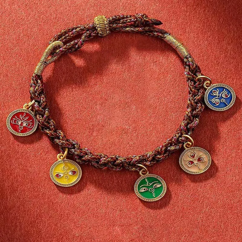 Bracelets with Black and Silver Accents for Men-Buddha Stones Tibetan Five God Of Wealth Thangka Luck Braid String Bracelet Bracelets with Black and Silver Accents for Men-Buddha Stones Tibetan Five God Of Wealth Thangka Luck Braid String Bracelet