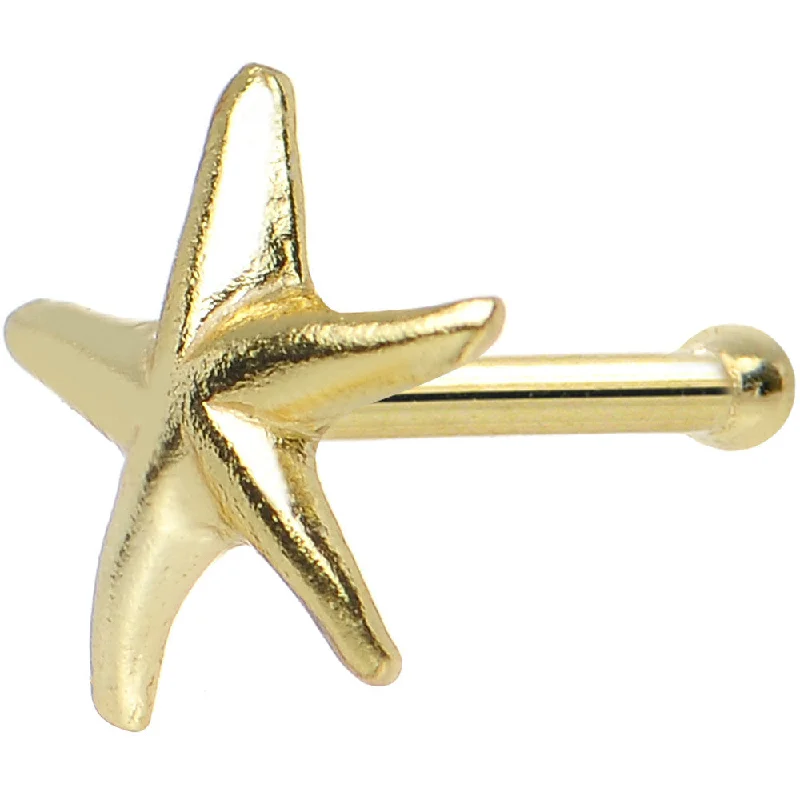 Nose Rings with Flowers -22 Gauge 925 Sterling Silver Gold Plated Ocean Starfish Nose Bone Nose Rings with Flowers -22 Gauge 925 Sterling Silver Gold Plated Ocean Starfish Nose Bone