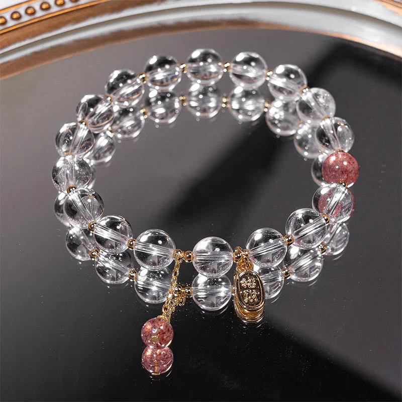 Elegant Gold Bangles for Women with Intricate Design-Buddha Stones White Crystal Strawberry Quartz Healing Attract Fortune Charm Bracelet Elegant Gold Bangles for Women with Intricate Design-Buddha Stones White Crystal Strawberry Quartz Healing Attract Fortune Charm Bracelet