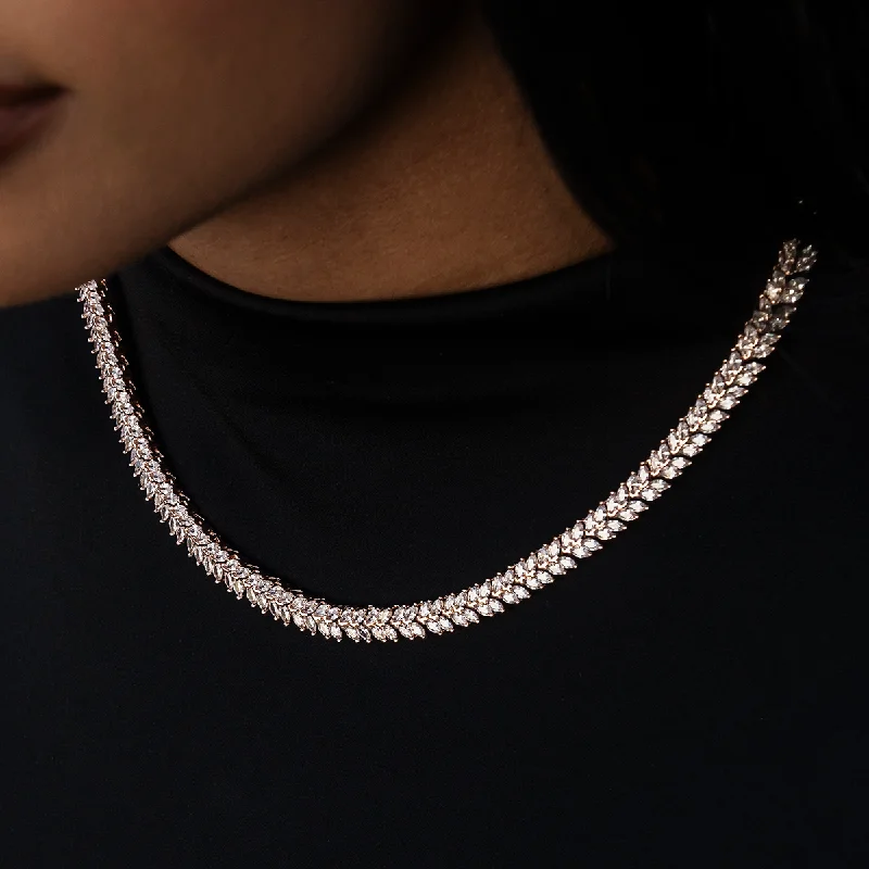 Shop Classic Women's Necklaces & Pendants with a Modern Twist-Iced Herringbone Necklace in Rose Gold- 7mm Shop Classic Women's Necklaces & Pendants with a Modern Twist-Iced Herringbone Necklace in Rose Gold- 7mm