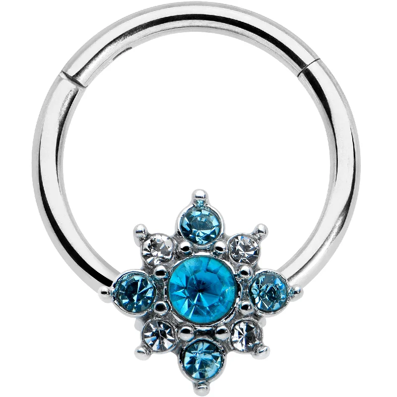 Timeless Nose Rings for Everyday Wear -16 Gauge 3/8 Blue Clear Gem Glamour Star Hinged Segment Ring Timeless Nose Rings for Everyday Wear -16 Gauge 3/8 Blue Clear Gem Glamour Star Hinged Segment Ring