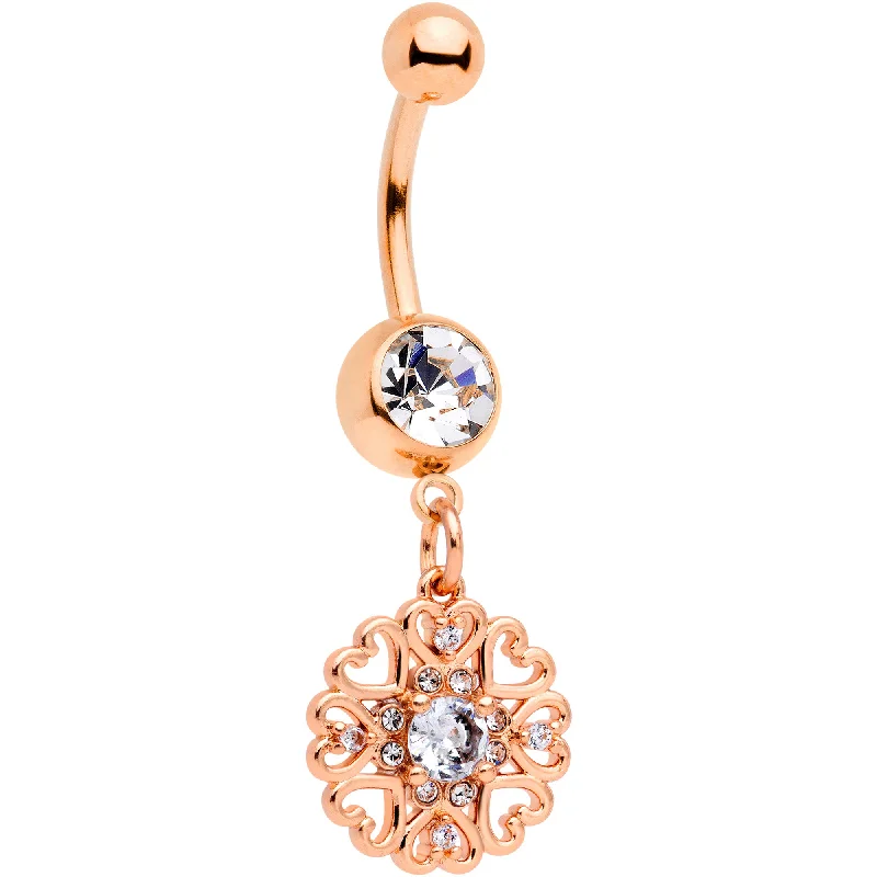 Beautiful Belly Rings for Timeless Looks -Clear CZ Gem Rose Gold Tone Hearts Dangle Belly Ring Beautiful Belly Rings for Timeless Looks -Clear CZ Gem Rose Gold Tone Hearts Dangle Belly Ring