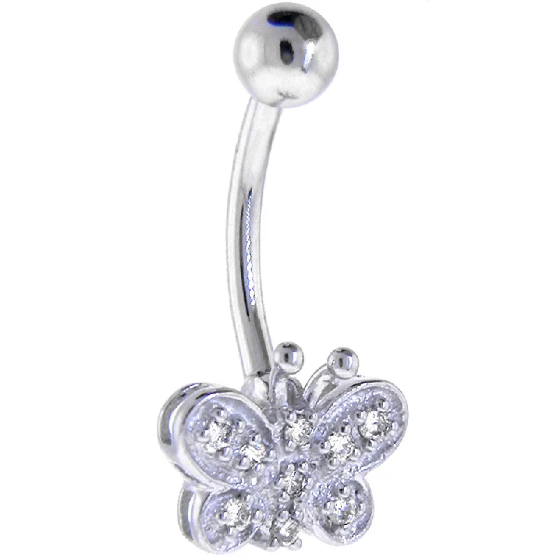 Comfortable Belly Rings for Fashion-Loving Women -16 Gauge Solid 14KT White Gold Genuine Diamond BUTTERFLY Belly Ring Comfortable Belly Rings for Fashion-Loving Women -16 Gauge Solid 14KT White Gold Genuine Diamond BUTTERFLY Belly Ring