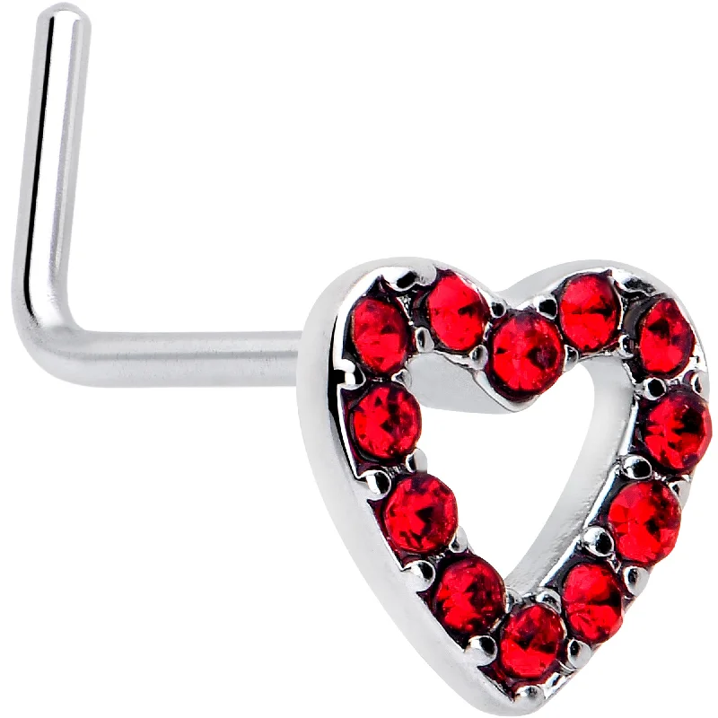 Nose Rings for Yoga and Meditation -20 Gauge 7mm Red Gem Hollow Paved Heart L Shape Nose Ring Nose Rings for Yoga and Meditation -20 Gauge 7mm Red Gem Hollow Paved Heart L Shape Nose Ring