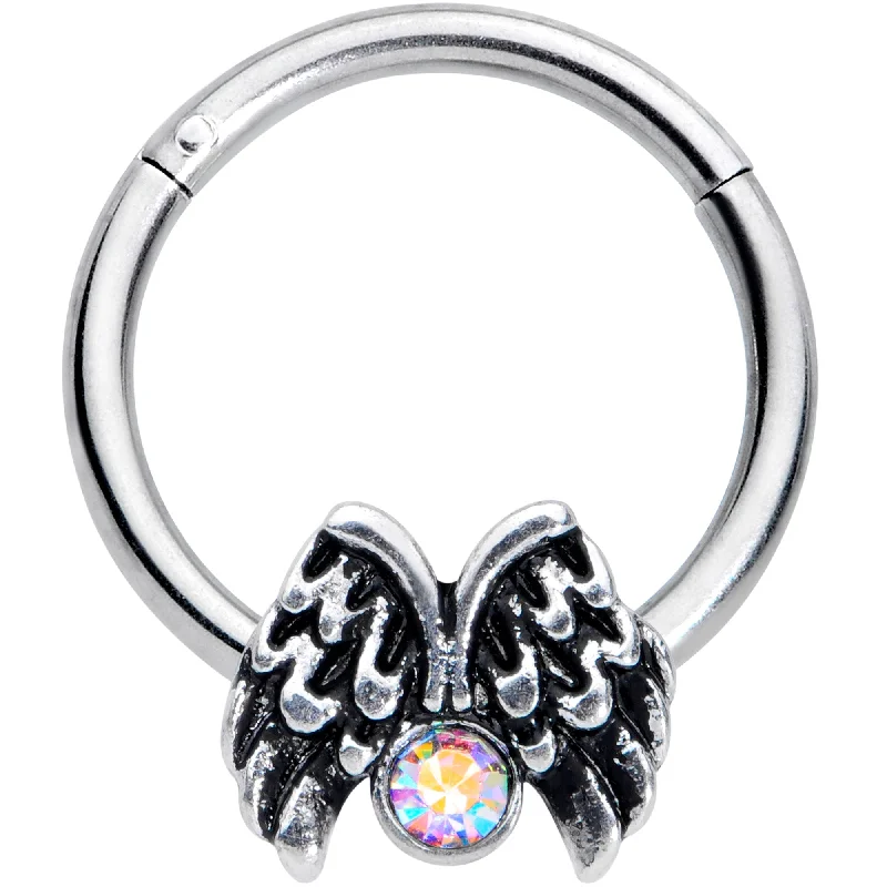 Nostalgic Nose Rings -16 Gauge 3/8 Aurora Gem Holiday Angels Wings Hinged Segment Ring Nostalgic Nose Rings -16 Gauge 3/8 Aurora Gem Holiday Angels Wings Hinged Segment Ring
