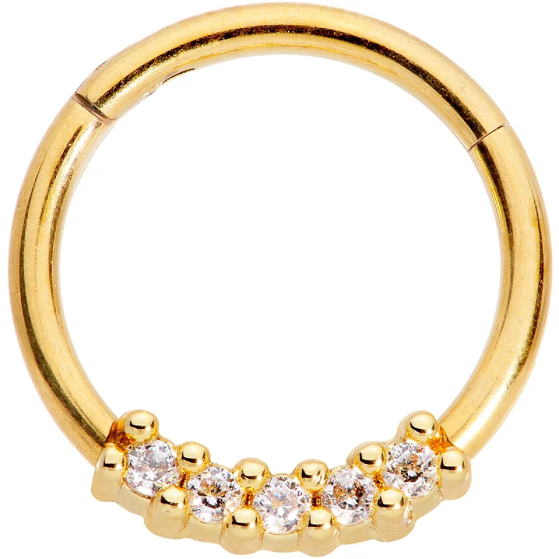 Nose Rings for Edgy Looks -16 Gauge 3/8 Clear CZ Gem Gold Tone Quartet Hinged Segment Ring Nose Rings for Edgy Looks -16 Gauge 3/8 Clear CZ Gem Gold Tone Quartet Hinged Segment Ring