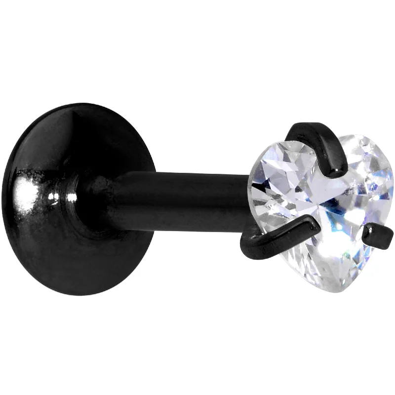Classic Lip Rings for Everyday Wear1/4 Clear Heart CZ Black PVD Internally Threaded Labret Monroe Classic Lip Rings for Everyday Wear1/4 Clear Heart CZ Black PVD Internally Threaded Labret Monroe