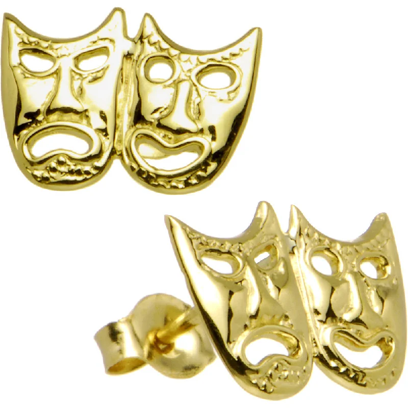 Women's Earrings – Elegant Designs for Every Personality--14kt Yellow Gold Drama Theatre Mask Stud Earrings