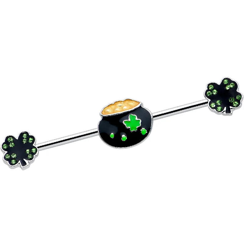 Women's Earrings – Elegant Designs for Every Personality--14 Gauge Green Gem Shamrock Pot of Gold Industrial Barbell 38mm Women's Earrings – Elegant Designs for Every Personality--14 Gauge Green Gem Shamrock Pot of Gold Industrial Barbell 38mm