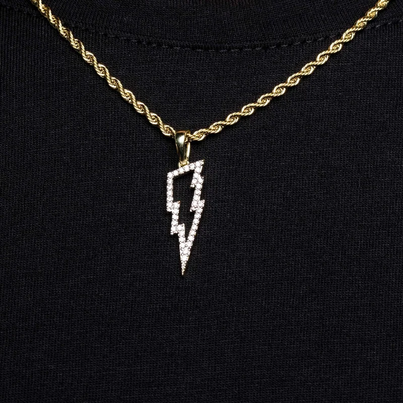 Exclusive Men's Necklaces & Pendants for the Modern Gentleman-Micro Iced Lightning Bolt Pendant in Yellow Gold Exclusive Men's Necklaces & Pendants for the Modern Gentleman-Micro Iced Lightning Bolt Pendant in Yellow Gold