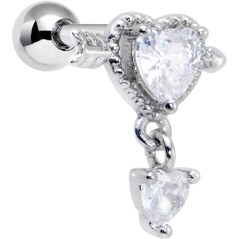 Women's Earrings – Elegant Designs for Every Personality--16 Gauge 1/4 Clear Gem Fusion of Love Arrow Heart Cartilage Earring