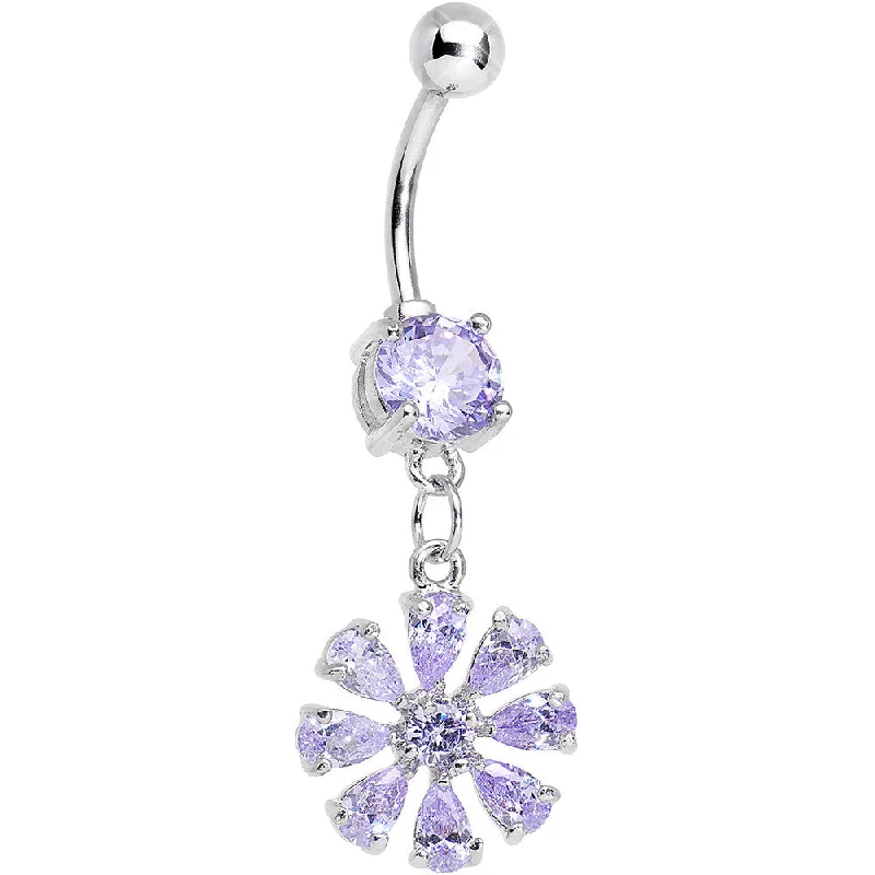 Belly Rings with Designer Accents for Bold Fashion -Purple Cubic Zirconia Mandala Flower Dangle Belly Ring Belly Rings with Designer Accents for Bold Fashion -Purple Cubic Zirconia Mandala Flower Dangle Belly Ring