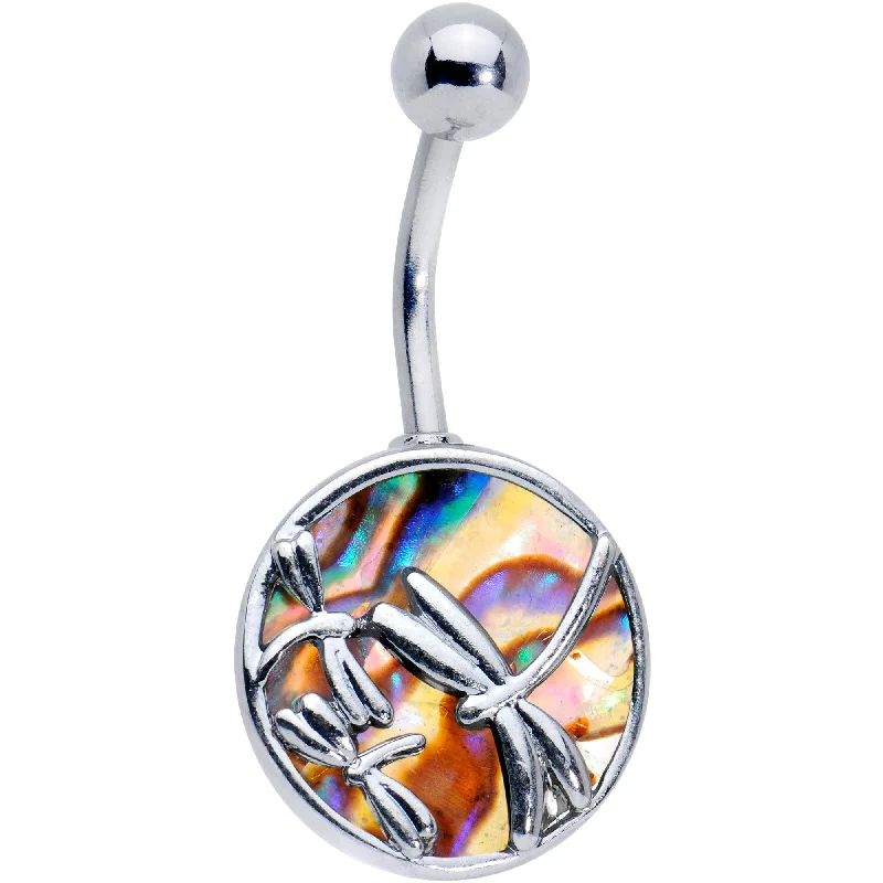 Beautiful Belly Rings for Statement Fashion -Iridescent Ornate Dragonfly Belly Ring