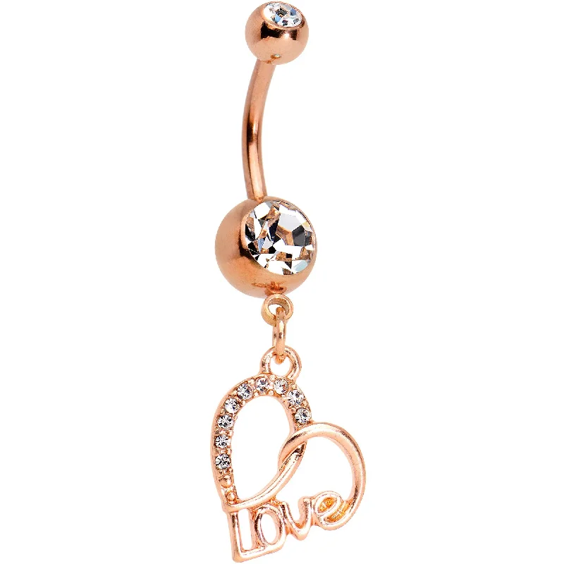 Belly Rings with Star Motif for Fun Fashion -Clear Gem Rose Gold Tone Anodized Love in Your Heart Dangle Belly Ring Belly Rings with Star Motif for Fun Fashion -Clear Gem Rose Gold Tone Anodized Love in Your Heart Dangle Belly Ring
