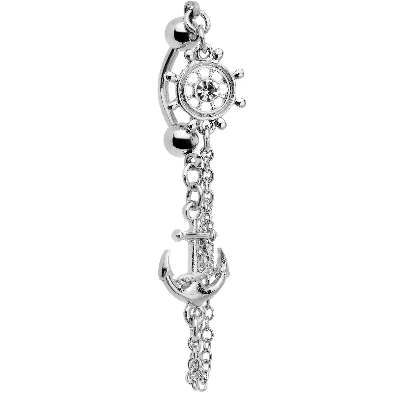 Comfortable Belly Rings with Adjustable Fit -Ship Wheel and Anchor Nautical Chain Reversible Top Mount Dangle Belly Ring Comfortable Belly Rings with Adjustable Fit -Ship Wheel and Anchor Nautical Chain Reversible Top Mount Dangle Belly Ring