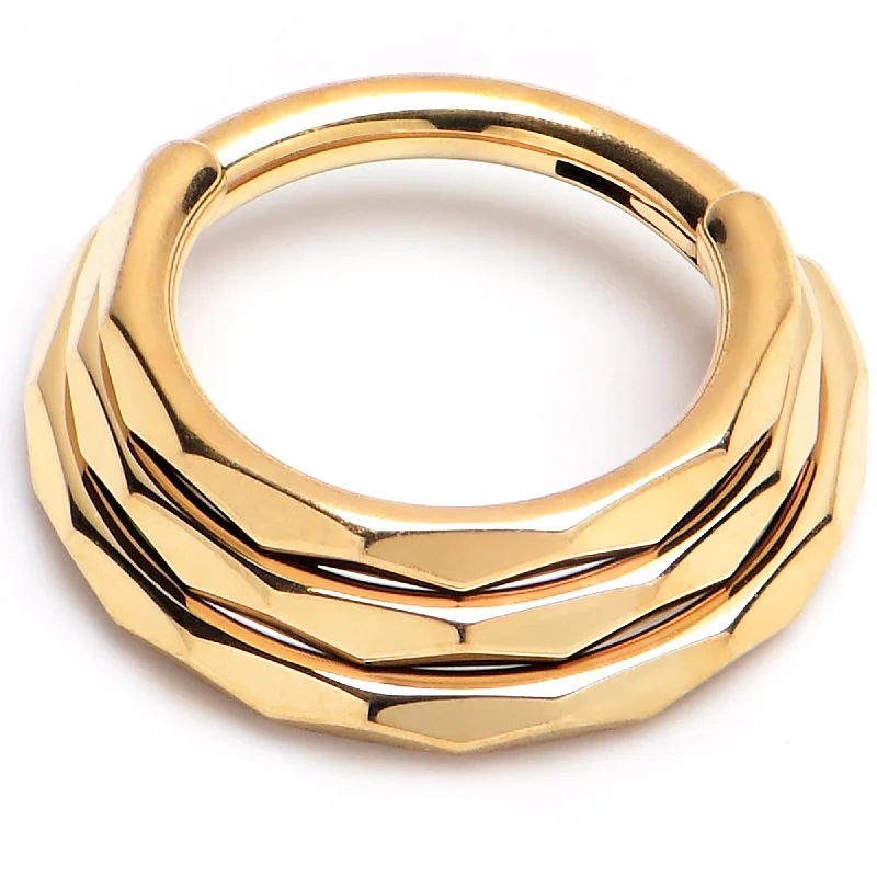 Nose Rings with Oval Shapes -16 Gauge 5/16 Gold PVD Faceted Triple Stack Hoop Titanium Hinged Segment Ring Nose Rings with Oval Shapes -16 Gauge 5/16 Gold PVD Faceted Triple Stack Hoop Titanium Hinged Segment Ring