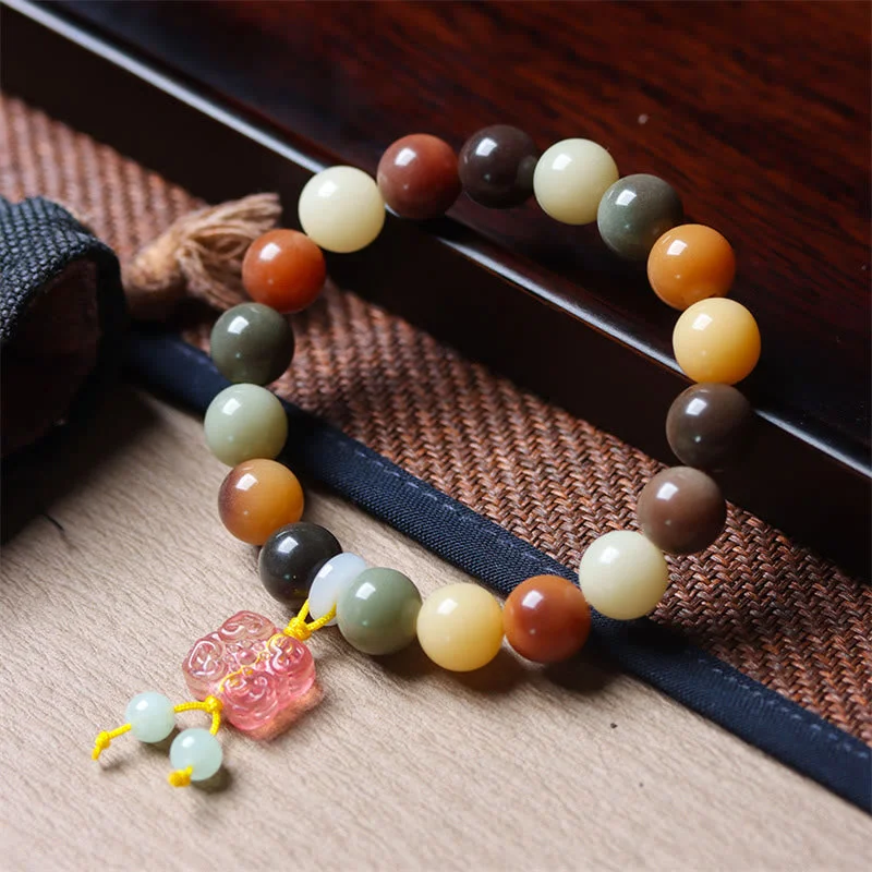 Men's Braided Leather Bracelets-Buddha Stones Natural Multicolored Gradient Bodhi Seed Liuli Glass Charm Peace Bracelet Men's Braided Leather Bracelets-Buddha Stones Natural Multicolored Gradient Bodhi Seed Liuli Glass Charm Peace Bracelet