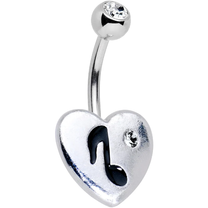Designer Belly Rings for Glamorous Looks -Clear Gem I Heart Music Belly Ring