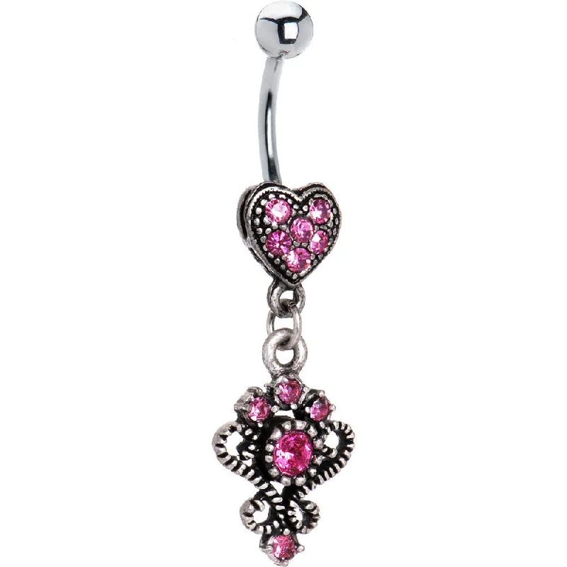 Belly Rings with Simple and Elegant Designs -Antique Silver Victorian Heart Pink Gem Dangle Belly Ring Belly Rings with Simple and Elegant Designs -Antique Silver Victorian Heart Pink Gem Dangle Belly Ring