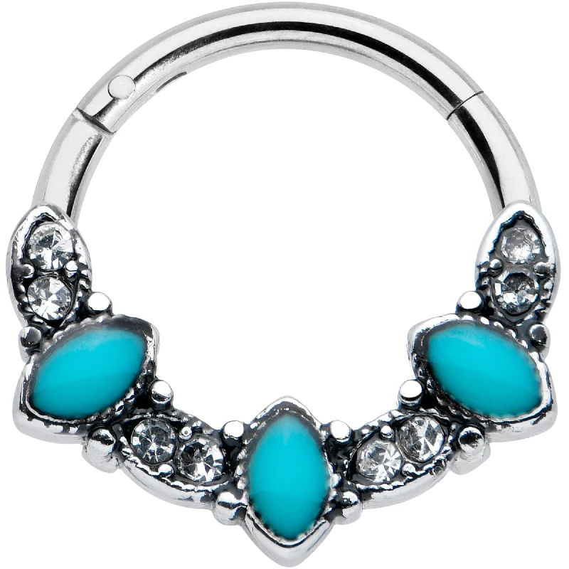 Timeless Nose Rings for Everyday Wear -16 Gauge 3/8 Clear Blue Gem Southwestern Ovals Hinged Segment Ring Timeless Nose Rings for Everyday Wear -16 Gauge 3/8 Clear Blue Gem Southwestern Ovals Hinged Segment Ring
