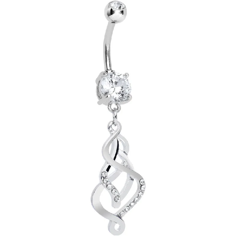 Sparkling Belly Rings with Radiant Stones -Double Clear Gem Twisting Illusion Dangle Belly Ring