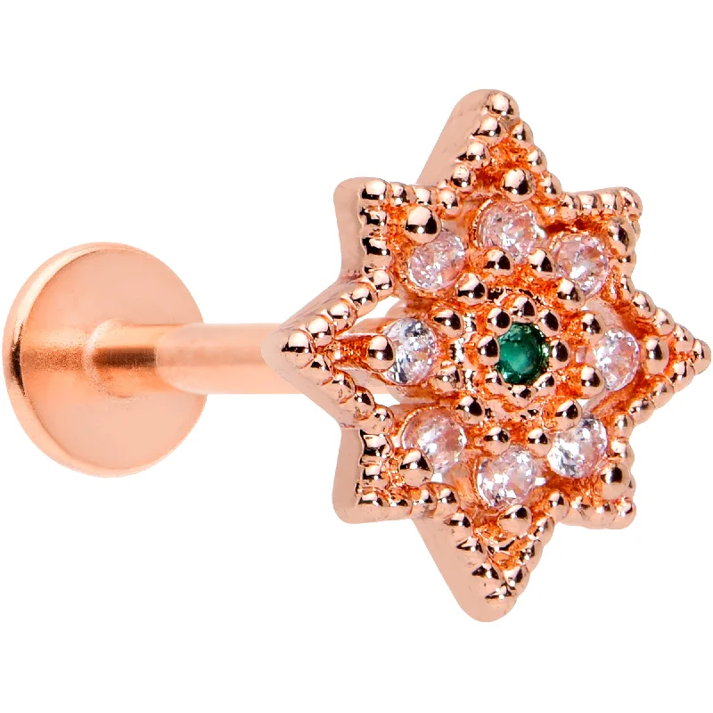 Comfortable Lip Rings for Daily Use16 Gauge 5/16 Green Gem Rose Gold Tone Evening Star Labret Tragus