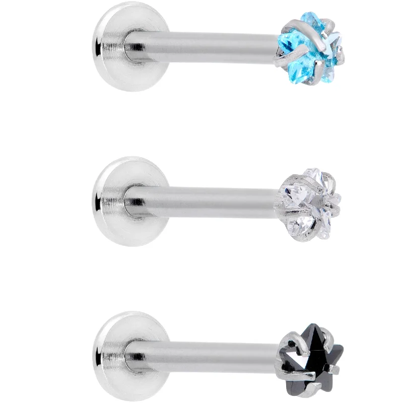 Custom Lip Rings for Personal Touch16 Gauge 3/8 Clear Black Blue Star CZ Gem Labret Tragus Set of 3