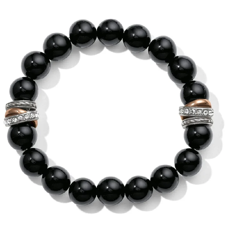 Luxury Silver Bangles for Women-Neptune's Rings Black Agate Stretch Bracelet