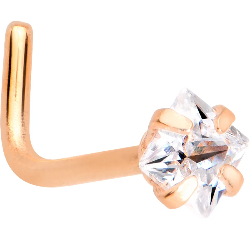 Elegant Silver Nose Rings -20 Gauge 1/4 Clear Square 2.5mm CZ Gem Rose Gold IP L-Shape Nose Ring Elegant Silver Nose Rings -20 Gauge 1/4 Clear Square 2.5mm CZ Gem Rose Gold IP L-Shape Nose Ring