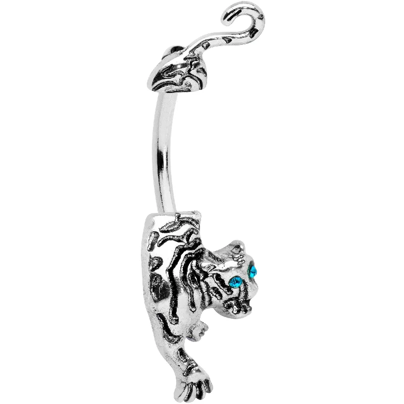 Unique Belly Rings for Bold Fashion Choices -Blue Gem Prowling Tiger Double Mount Belly Ring Unique Belly Rings for Bold Fashion Choices -Blue Gem Prowling Tiger Double Mount Belly Ring