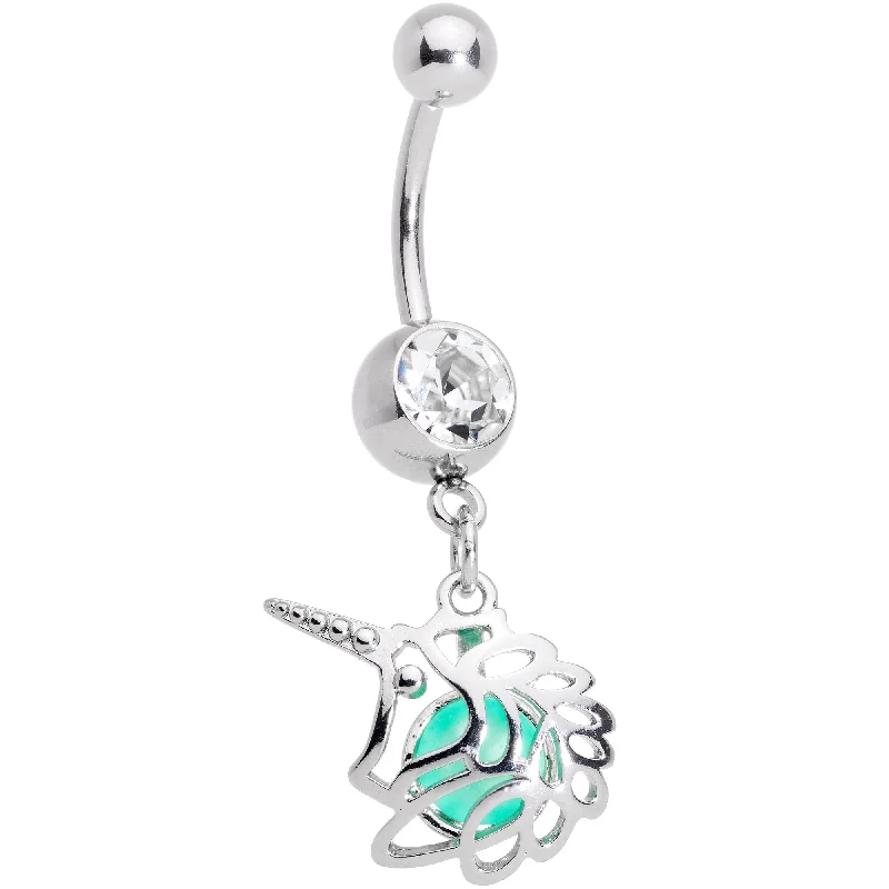 Elegant Belly Rings for Fashion-Forward Looks -Clear Gem Glow Orb Unicorn Dangle Belly Ring Elegant Belly Rings for Fashion-Forward Looks -Clear Gem Glow Orb Unicorn Dangle Belly Ring